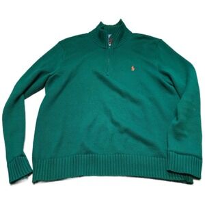 Polo Ralph Lauren Mens Green Cotton Quarter Zip Pullover Sweater
